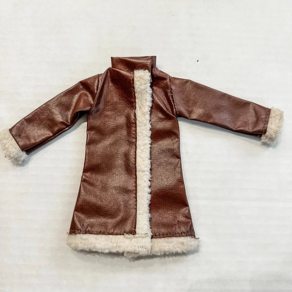 Vintage Barbie‎ Clone Brown Pleather Jacket With White Faux Fur